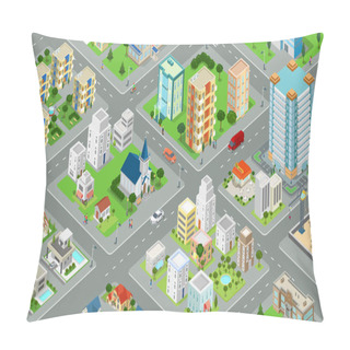 Personality  Flat Isometric Megalopolis Blocks Infographics Pillow Covers