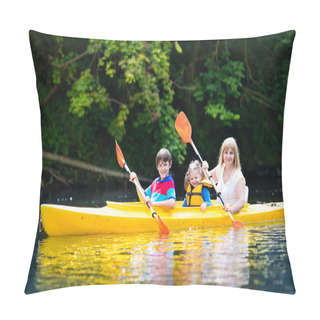 Personality  Family Enjoying Kayak Ride On A River Pillow Covers