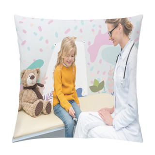 Personality  Girl Doing Neurology Examination For Doctor Pillow Covers