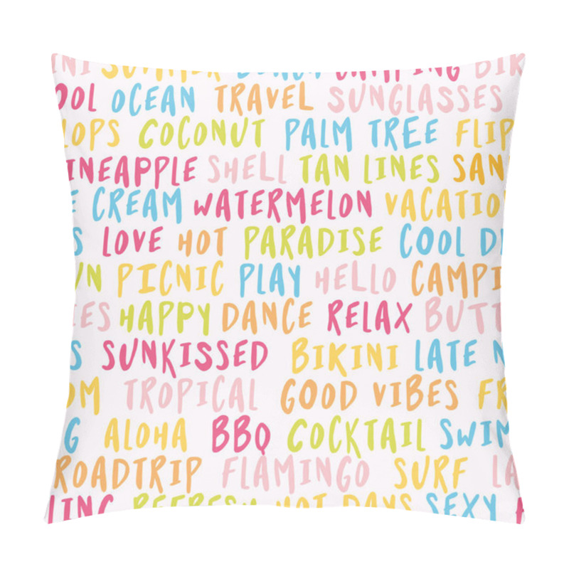 Personality  Seamless summer text pattern pastel colors. funny  drawing with hand drawn words. Lettering poster or t-shirt textile graphic design  pillow covers