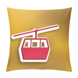 Personality  Funicular, Cable Car Sign. Vector. Magenta Icon With Darker Shadow, White Sticker And Black Popart Shadow On Golden Background. Pillow Covers