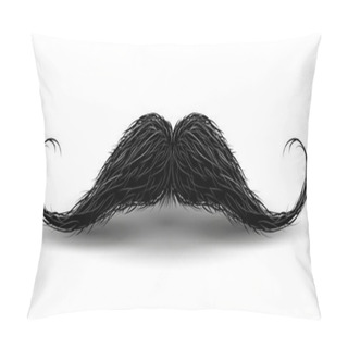 Personality  Realistic Vintage Black Curly Mustache.  Illustration Isolated On A White Background. Pillow Covers