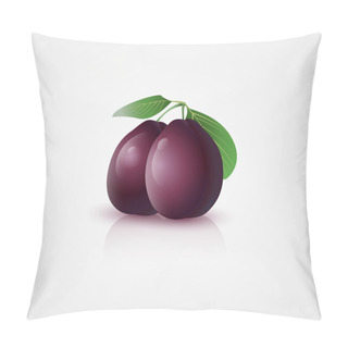 Personality  Plums With Leaves. Vector Illustration. Pillow Covers