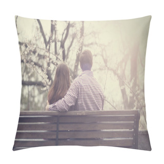 Personality  Young Couple On The Bench At The Street. Pillow Covers