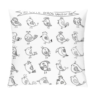 Personality  Set Of 25 Cute Birds In Vector. Birds Doodle Collection. Pillow Covers