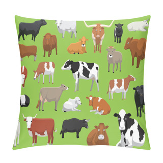 Personality  Various Cow Bull Cattle Poses Vector Illustration Pillow Covers