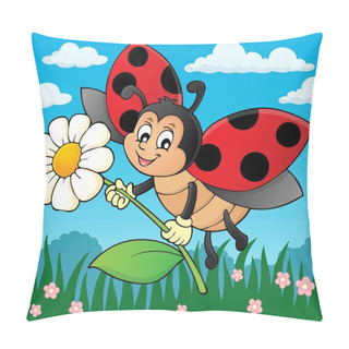 Personality  Ladybug Holding Flower Theme Image 2 Pillow Covers