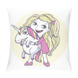 Personality  Girl And Cartoon Magic Unicorn. Pillow Covers