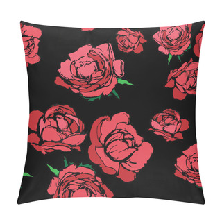 Personality  Seamless Pattern With A Red Rose On A Black Background Pillow Covers
