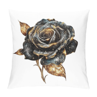 Personality  Dark Gothic Rose With Gold Shimmer Dark Fantasy Gardening Watercolor Clipart. Design Element For Pattern, Decoration, Planner Sticker, Sublimation And More. Pillow Covers