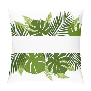 Personality  Tropical Leaves Background With White Banner. Palm,ferns,monsteras. Vector Illustration Pillow Covers