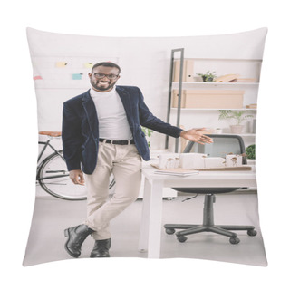 Personality  Professional Successful African American Architect Working With Business Buildings Model In Modern Office Pillow Covers