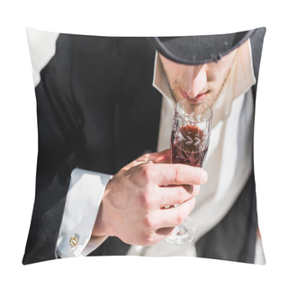 Personality  Overhead View Of Victorian Man Holding Wine Glass With Drink  Pillow Covers