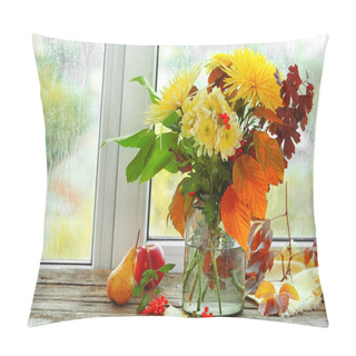 Personality  Beautiful Autumn Bouquet With Chrysanthemums Flowers, On Windowsill Pillow Covers