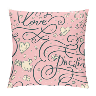 Personality  Romantic Seamless Pattern With Hearts And Birds Pillow Covers