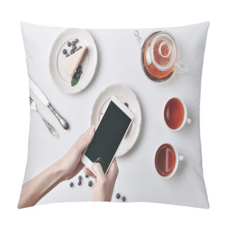 Personality  Woman Taking Photo Of Cheesecake Pillow Covers