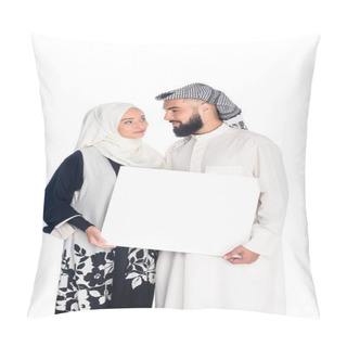 Personality  Muslim Couple Holding Blank Board Pillow Covers