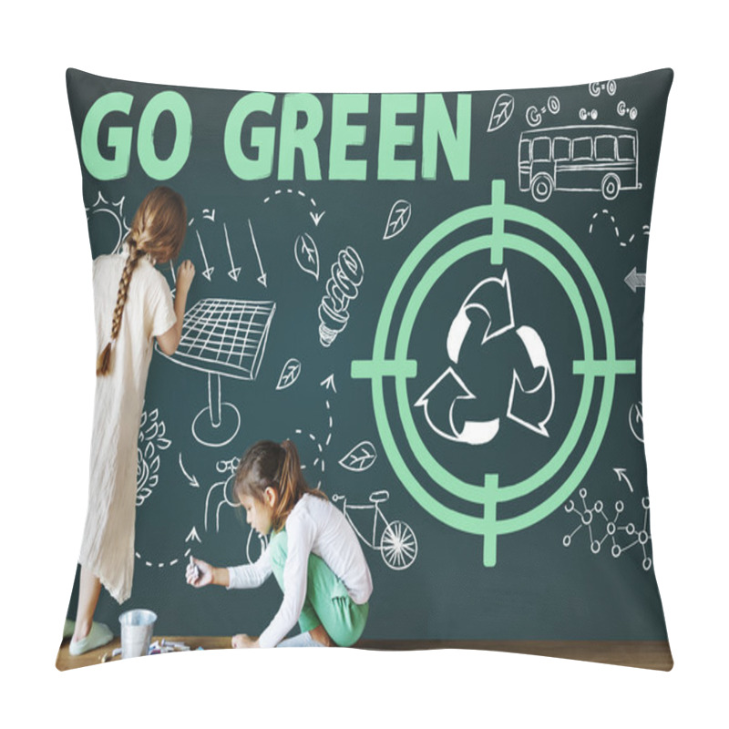 Personality  Cute sisters drawing on blackboard pillow covers