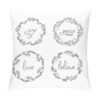 Personality  Floral Wreath Set. Line Lettering. Greeting Typography. Pillow Covers