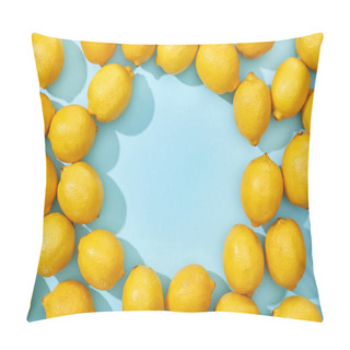 Personality  Top View Of Ripe Yellow Lemons On Blue Background With Shadows And Copy Space Pillow Covers