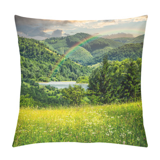 Personality  Pine Trees Near Meadow In Mountains At Sunrise Pillow Covers