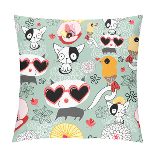 Personality  Texture Of The Kittens And Birds Pillow Covers