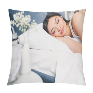 Personality  Selective Focus Of Asian Woman Sleeping On Bed At Home  Pillow Covers