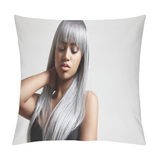 Personality  Woman With Grey Hair Pillow Covers