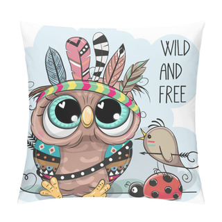 Personality  Cute Cartoon Tribal Owl And Bird With Feathers Pillow Covers