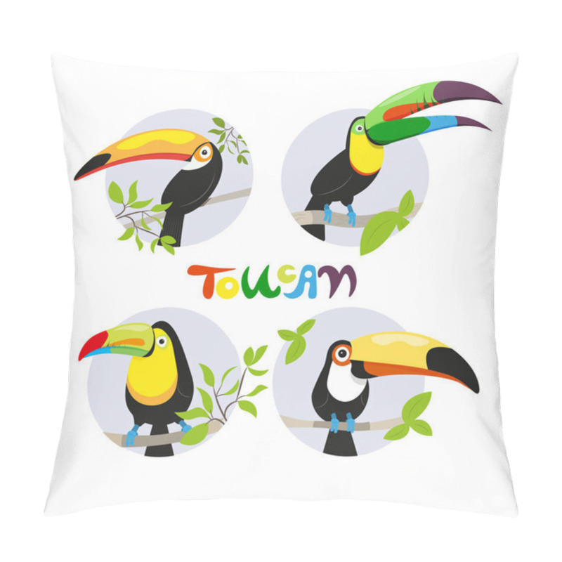 Personality  Set Of Colorful Tropical Birds In Different Design Styles - Toucan Pillow Covers