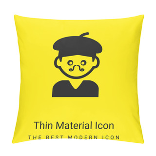 Personality  Bohemian Artist Man With Hat And Moustache Minimal Bright Yellow Material Icon Pillow Covers