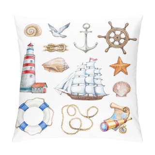 Personality  Set Of  Nautical Illustrations Pillow Covers