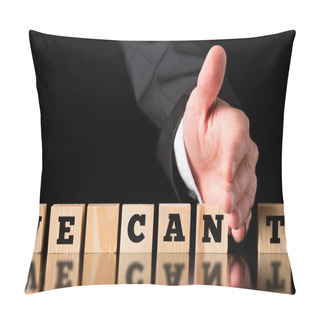 Personality  Businessman Creating Positive Saying From Blocks Pillow Covers