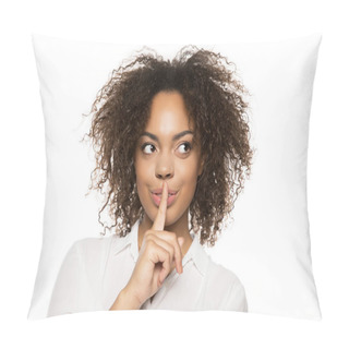 Personality  African American Girl Gesturing For Silence Pillow Covers