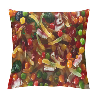 Personality  Top View Of Delicious Colorful Gummy Spooky Halloween Sweets Pillow Covers