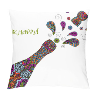 Personality  Decorative Patterned Colorful Bottles Of Champagne Explosion. It Can Be Used To Design A Holiday Card Or Poster.Ornament Ethnic Indian Style Pillow Covers