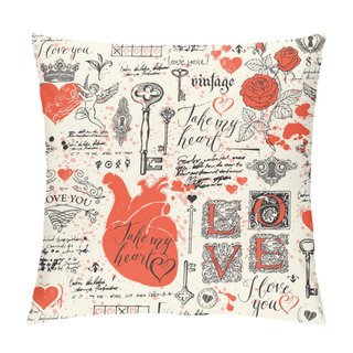 Personality  Seamless Pattern With Love Lettering And Hearts Pillow Covers