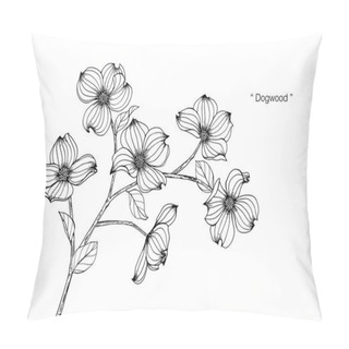 Personality  Dogwood Flower Drawing Illustration. Black And White With Line Art On White Backgrounds. Pillow Covers
