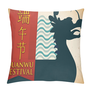 Personality  Silhouette With Dragon Boat And Ribbon For Duanwu Festival, Vector Illustration Pillow Covers