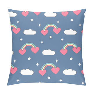 Personality  Cute Colorful Seamless Vector Pattern Background Illustration With Rainbows, Hearts, Clouds And Stars Pillow Covers