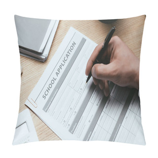 Personality  Cropped View Of Man Filling In School Application Form Academic Concept Pillow Covers