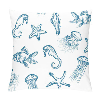 Personality  Seamless Hand Drawn Pattern With Sea Creatures Pillow Covers