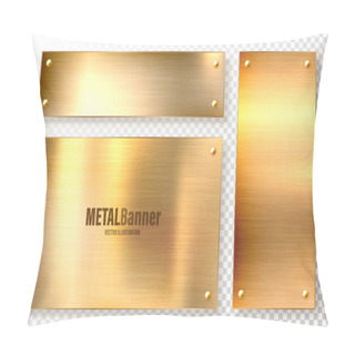 Personality  Realistic Shiny Metal Banners Set. Brushed Steel Plate. Polished Copper Metal Surface. Vector Illustration. Pillow Covers
