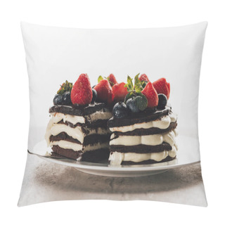 Personality  Pieces Of Gourmet Whoopie Pie Cake With Fresh Berries On White Plate  Pillow Covers