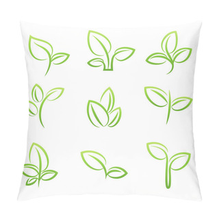 Personality  Leaf Simbol, Set Of Green Leaves Design Elements Pillow Covers