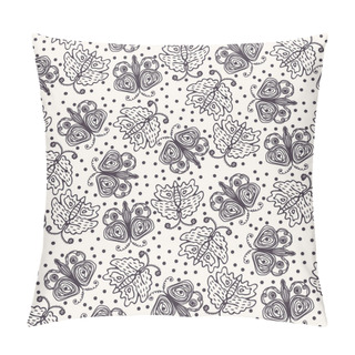 Personality  Hand Drawn Doodle Butterfly Motif Seamless Pattern. Simple Playful Monochrome Background. Folk Art Sketch Style Textile, Packaging, Wallpaper. Childish Naive All Over Print Vector Eps 10 Tile.  Pillow Covers