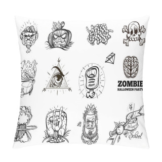 Personality  Halloween Party Banner On White Background Pillow Covers