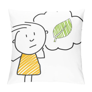 Personality  Stick Man Standing And Thinking Bubble Expression Illustration Yellow Leaf Pillow Covers