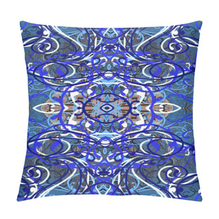 Personality  Oriental Ornaments In Blue Tones Seamless Background Pillow Covers