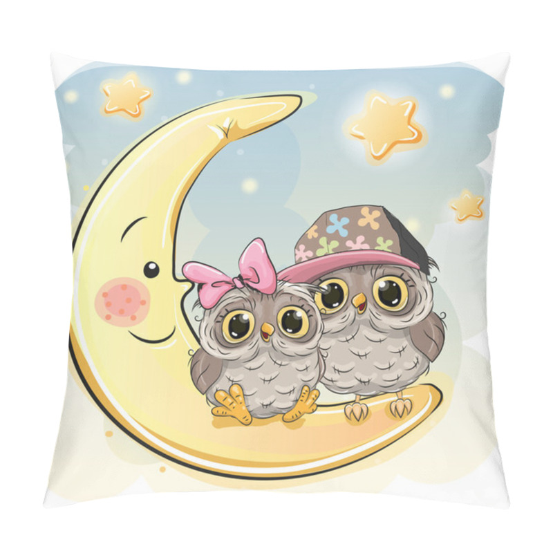 Personality  Two Cute Owls on the moon pillow covers